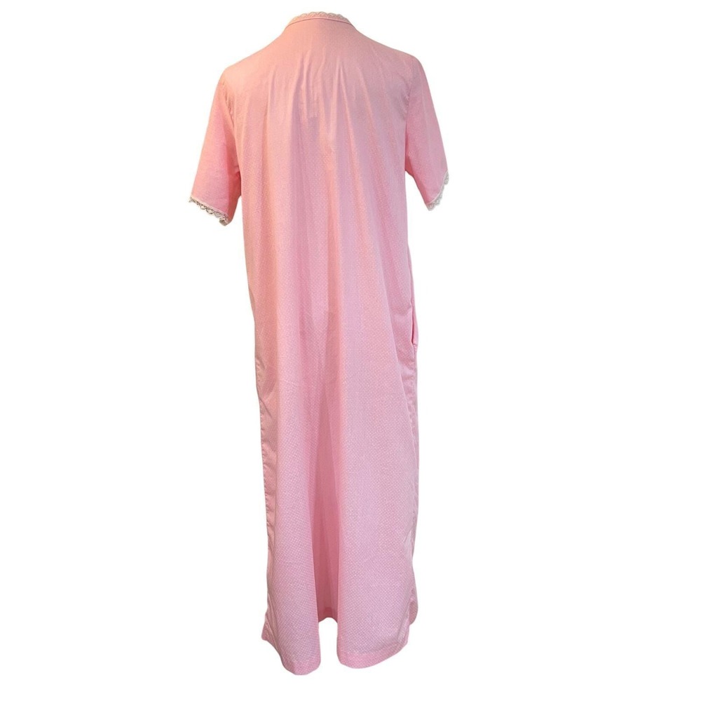 Vintage Pink Maxi Dress Button Front House Dress Nightgown Lace Trim M L - Picture 7 of 8